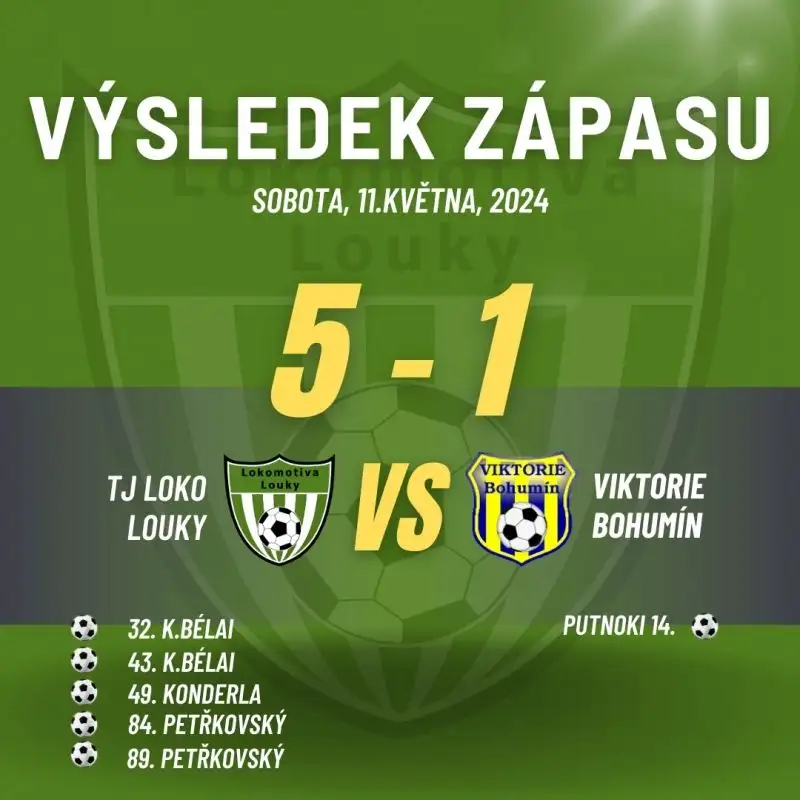 TJ Lokomotiva Louky : TJ Viktorie Bohumín 5:1 (2:1)