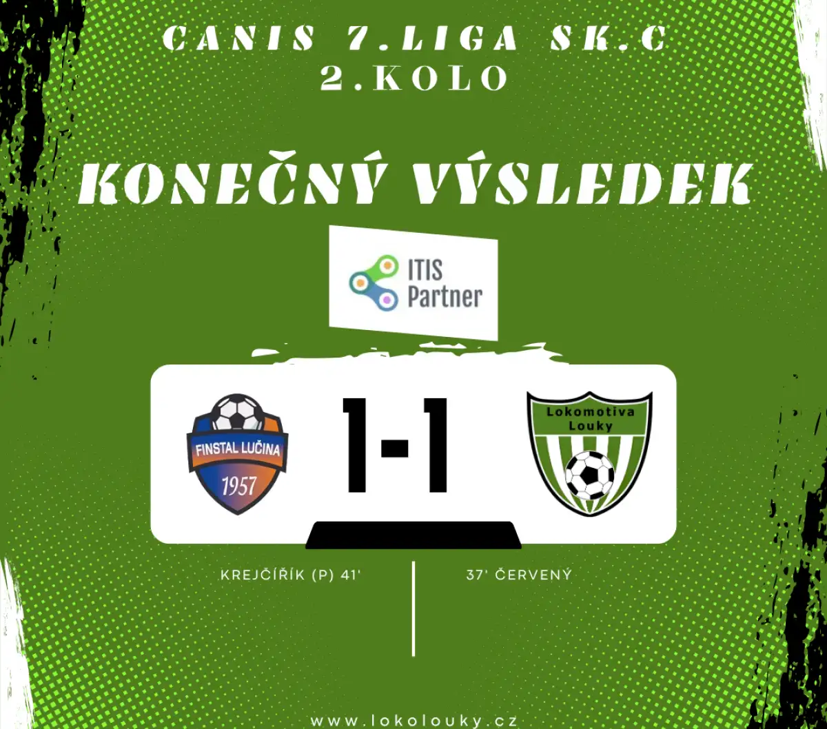 Vyrovnaný duel přinesl Loučanům druhou remízu v řadě, na gól Červeného dokázal ještě v první půlce z penalty odpovědět domácí Krejčiřík!